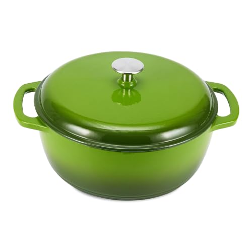 Enameled Cast Iron Dutch Oven Pot with Lid (Green / 7.3-Quart)