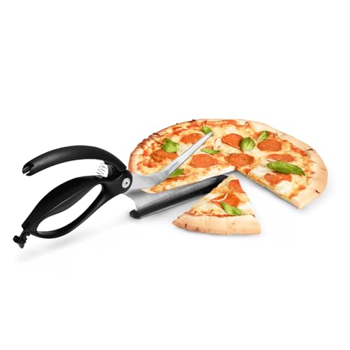 Scizza 2-In-1 Easy Ergonomic Pizza Scissors with Stainless Steel Pizza Cutter Blades & Non-Stick Slice Server - Black