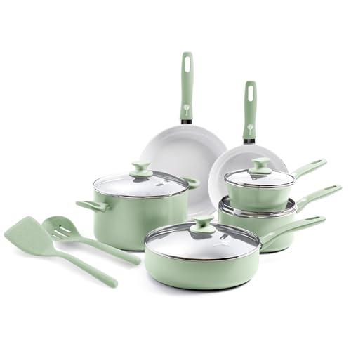 Dover Healthy Ceramic Nonstick (12 Piece Cookware Set / Pastel Green)