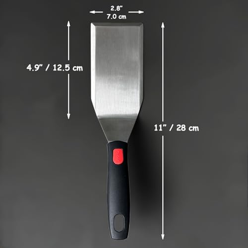 Professional Metal Spatula for Cast Iron Skillets and Flat Top Grills (3''x5''_Silicone Handle)