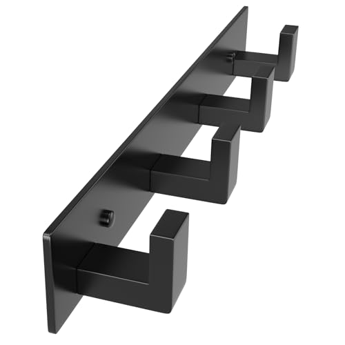 Stainless Steel Wall Coat Rack (Black / 4 "L" Hooks, 1PACK)