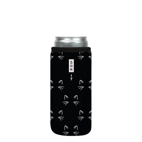CanSok Sleeve for Beer & Soda Insulated Neoprene Cover (Mystical Meows / 12oz Slim Can Sleeve)