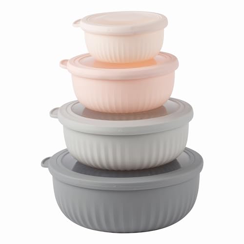 Prep Bowls with Lids (Grey/Pink / 8 Piece Set - Wide Bowls)