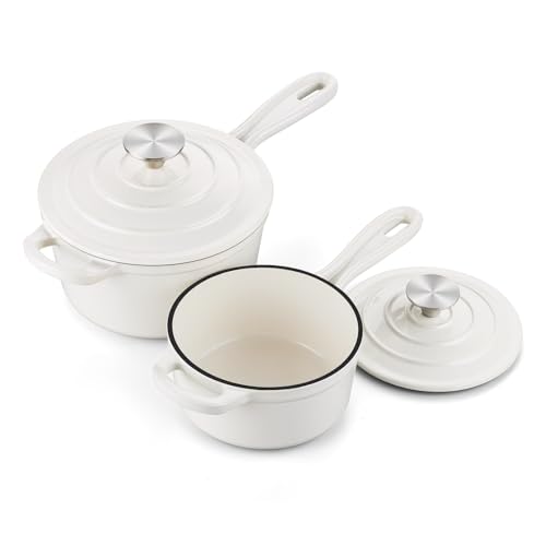 1QT & 2QT Saucepan Set with Lid (White / 1+2 Quarts)