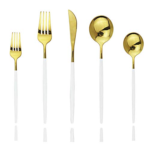 20 Piece Stainless Steel Satin Finish Flatware Set (Service for 4 / White Gold)