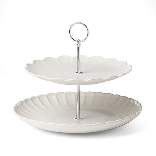 897195 French Perle Scallop White 2 (Tiered Server White / White)