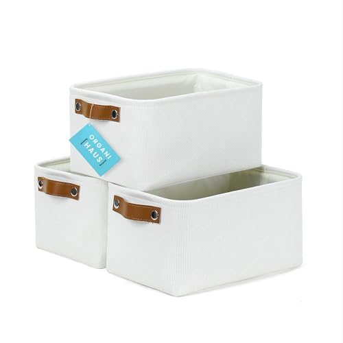 12x8in Canvas Storage Baskets (Full Off-White / Small - 3pc)