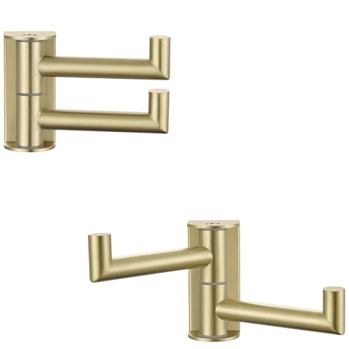 Brushed Gold Swivel Towel Hooks for Bathroom (2 Pack / Brushed Gold)