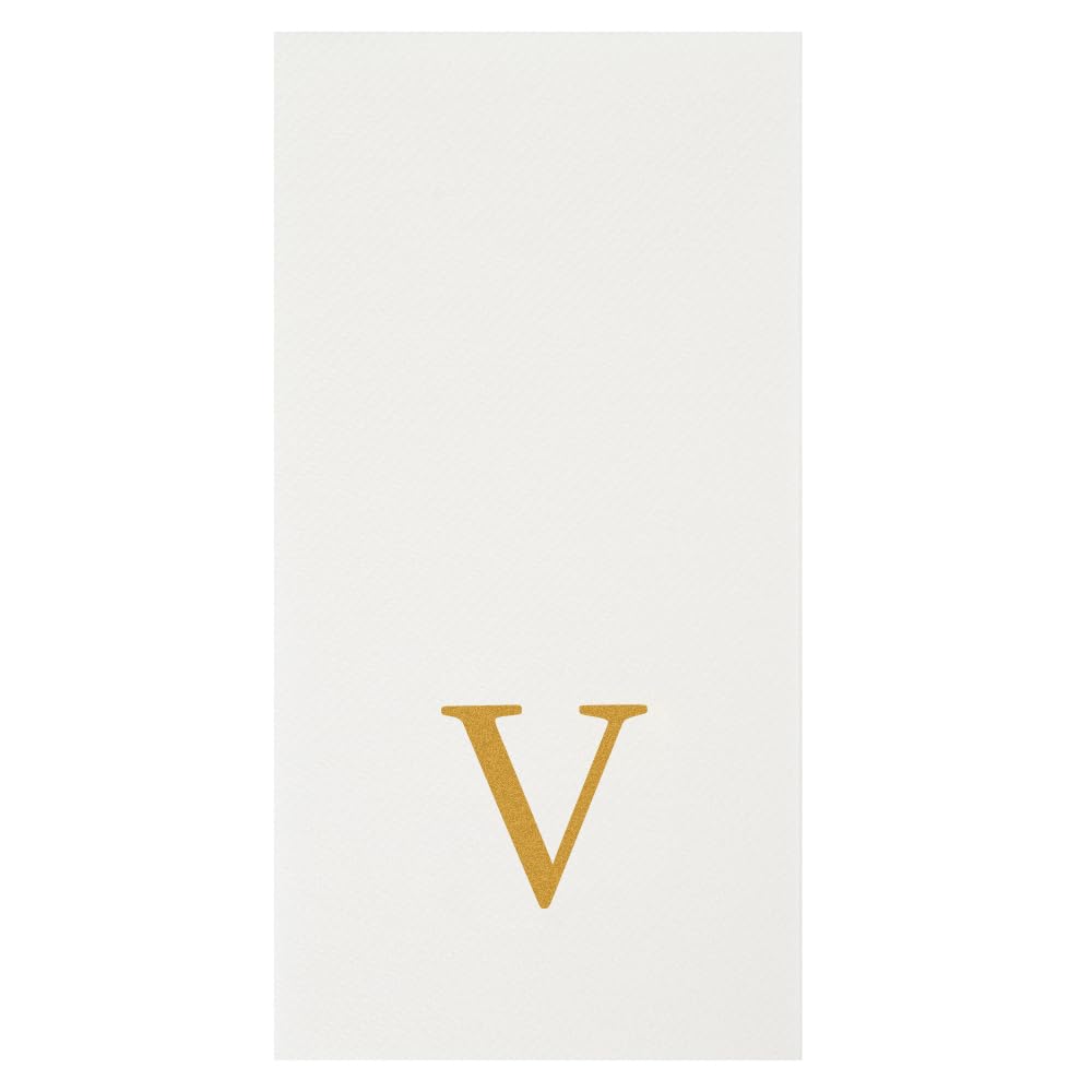 Paper Rectangle Gold Letter V Linen (Gold / 2000 Count / V)