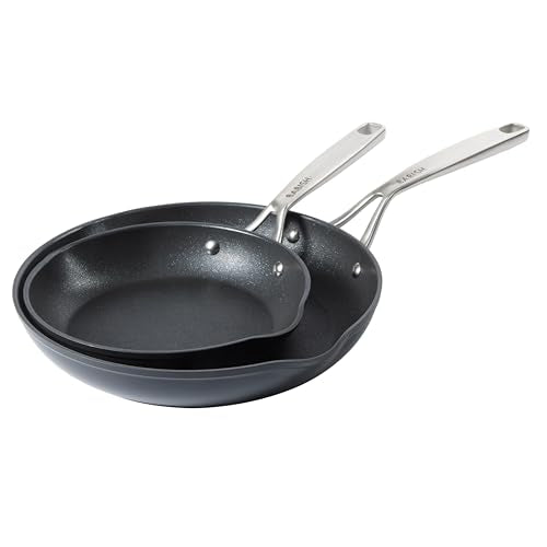 2 Piece 8 and 10 Inch Fry Pan Hard Anodized Laser Titanium Forever Non Stick Technology Durable Frying Pans Set (Black (2pc Frying Pans Set) / 2-Piece Frying Pan Set)