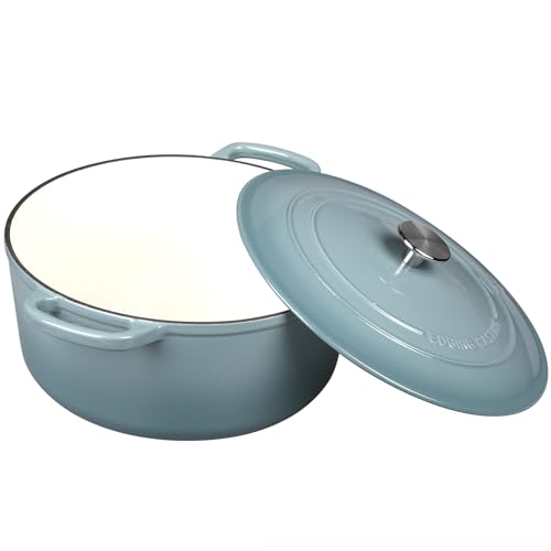 Enameled Dutch Ovens Cast Iron Dutch Oven Pot with Lid for Bread Baking (Seasalt / 5.5QT)
