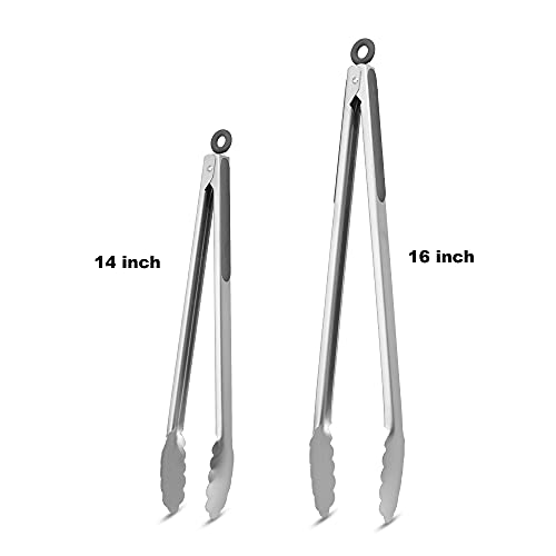 304 Stainless Steel Kitchen Cooking Tongs (14" & 16" / Gray)