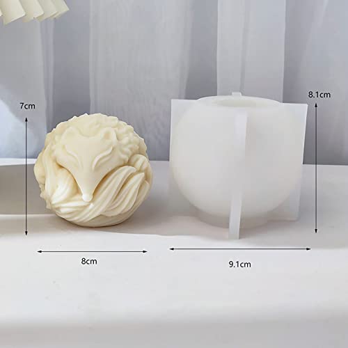 Fox Fox Candle Animal Wolf 3D Animal Candle Silicone Mold for Resin Cake Resin Making Molds Candle Making Molds Craft Supplies Jewelry Casting Mold (fox-ball)