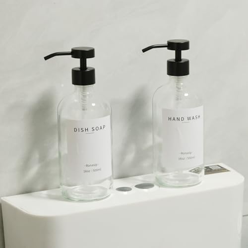 Set of 5 Kitchen Soap Dispenser Set 16 Oz Glass Hand Dish Soap Dispenser with Stainless Steel Pump (Transparency)