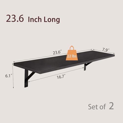 Wall Shelves 23.6" Long Floating Shelves with Metal Brackets (Espresso / 23.6 Inch)