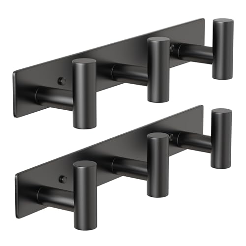 Wall Mounted Coat Rack (Black / 3 "T" Hooks, 2PACK)