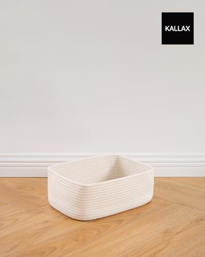 Small Woven Storage Basket for Organizing (Off White / 13.5"L x 9.5"W x 5"H)