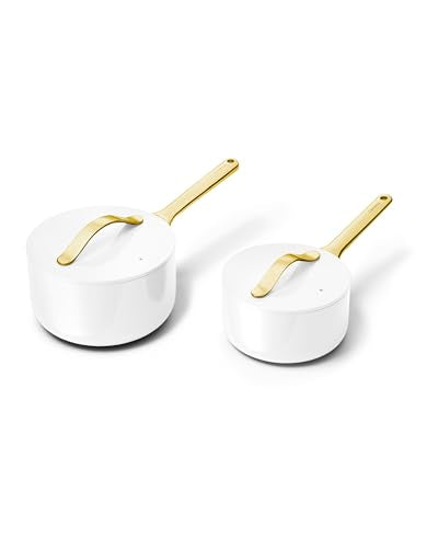 Non Stick Ceramic Sauce Pans with Lids (White / 3 Qt & 1.75 Qt)