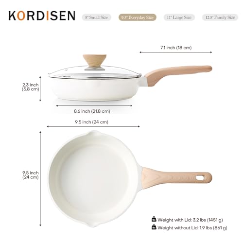Ceramic Nonstick Frying Pan Skillet with Lid (White Ceramic / 9.5 Inch)