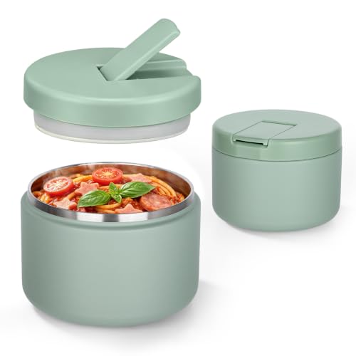 12oz Insulated Vacuum Food Jar with Buckle Lid Wide Mouth Soup Thermo for Hot Food Kids Leakproof Stainless Steel Lunch Container (Seafoam Green / 12OZ)