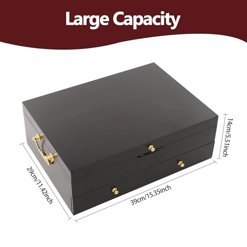 Wooden Silverware Storage Box 2 Layers Silverware Chest Case with Drawer with Handle Lid Flatware Organizer for Kitchen Dining Room