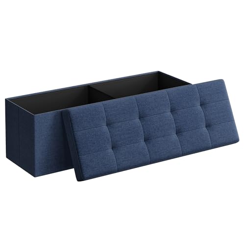 43.3 Inches Folding Storage Ottoman Bench (Midnight Blue / 15"D x 43"W x 15"H (without Flipping Lid))
