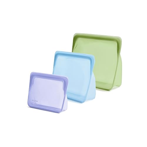 Premium Reusable Silicone Bags and Lunch Bag (Lavender + Blue + Green / 3-Pack)