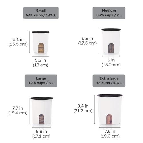 One Touch Reminder Canisters 4 Canister Food Storage Set in White & Black (4 Canister Set - One-Touch White/Black)