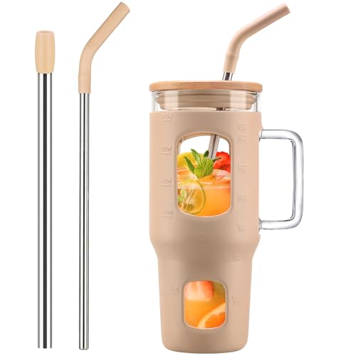 Glass Tumbler with Lid (Amber / 32 Ounces)
