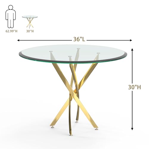 36" Round Glass Dining Table for 4 (Gold Round Table / 1 Piece)