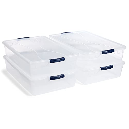 Cleverstore 42 Quart Stackable Plastic Storage Container Organizer Bin with Latching Lids for Garage (42 Qt - 4 Pack)