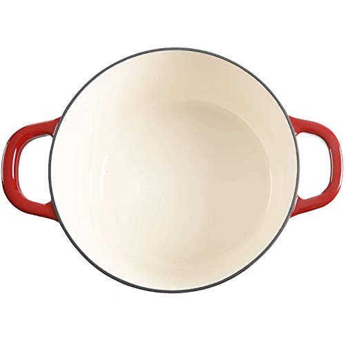 Artisan 7 Quart Round Enameled Cast Iron Dutch Oven (Scarlet Red / 7-Quart)