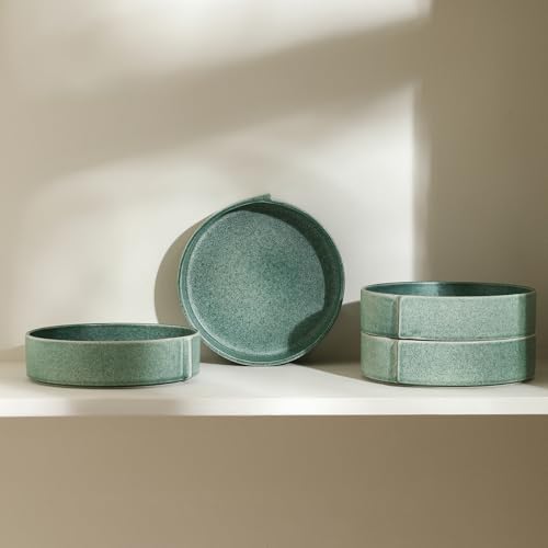 Bao 4 Piece Pasta Bowl Set Stoneware (Green / 4-Piece - Pasta Bowl)