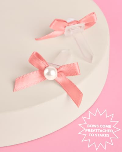 Mini Pink Bow + Pearl Cake Toppers