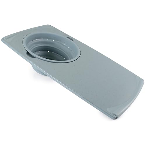 Over the Sink PolyFiber Flax Cutting Board with Collapsible Colander Strainer