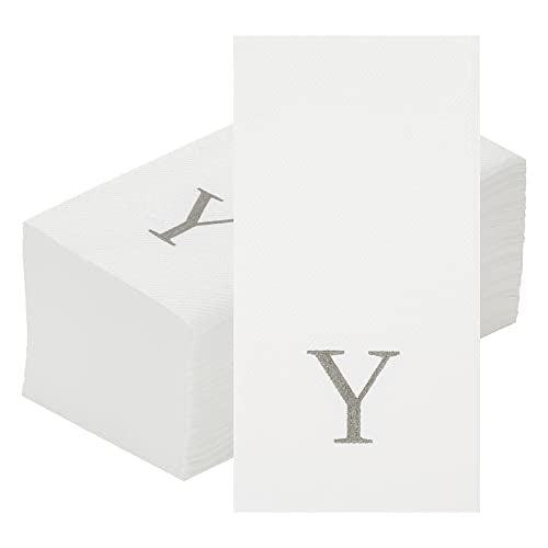 Silver Y White Linen Feel Guest Towel Napkin (Silver / 2000 Count / Y)