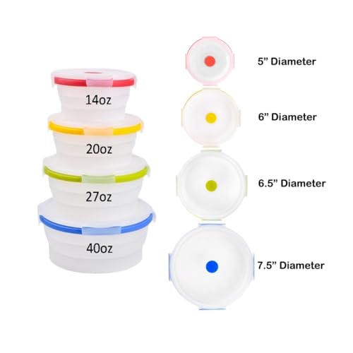 Collapsible Food Storage Containers with Lids (Assorted Colors-Sizes 4pc)