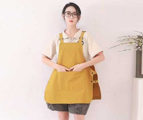 Waterproof Reversible Adjustable Bib Apron with 3 (3 Pockets Yellow)