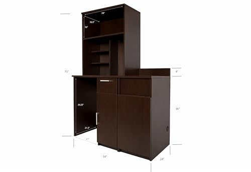 Fridge Space Hutch Cabinet with Microwave Space and Trash Bin (54" W – Trash + Fridge + Hutch)