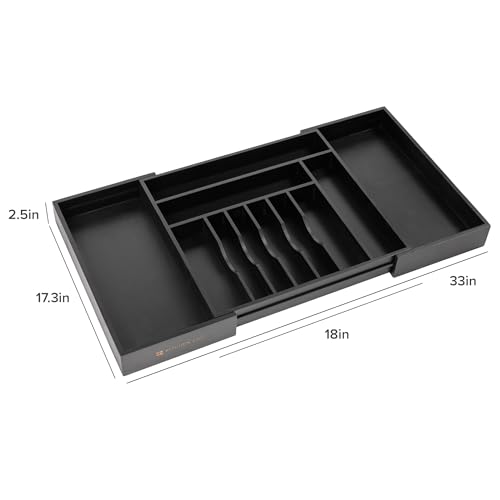 Silverware & Utensil Drawer Organizer (Black Bamboo / From 18" to 33" Wide)
