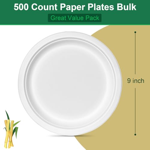 9 inch Disposable Paper Plates 500 Pack (9IN 500 Pcs)
