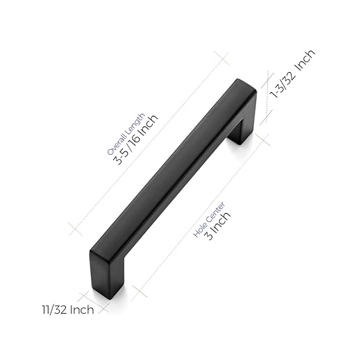 Matte Black Cabinet Handles Solid Cabinet Pulls (Black / Flat Black 3'' Hole Center)