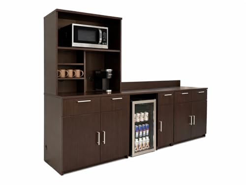 2 Door Kitchenette Cabinet with Upper Hutch (90" W – 2 Doors + Fridge + Hutch)