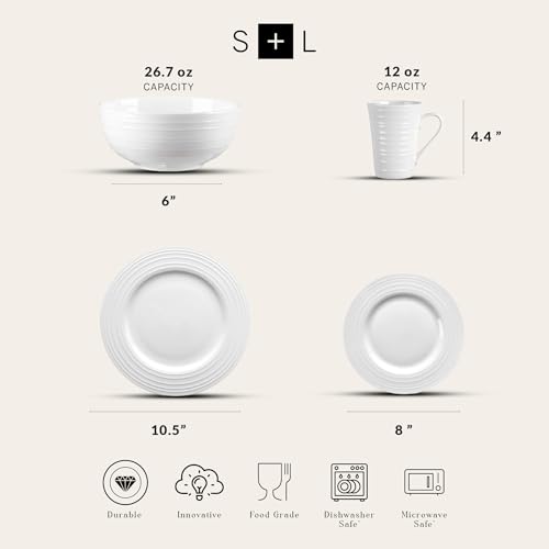 Eleanor Bone China 16 Piece Dinnerware (Swirl - White / 16 Piece Service for 4)