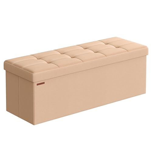 43.3 Inches Folding Storage Ottoman Bench (Apricot Orange / 15"D x 43"W x 15"H (without Flipping Lid))