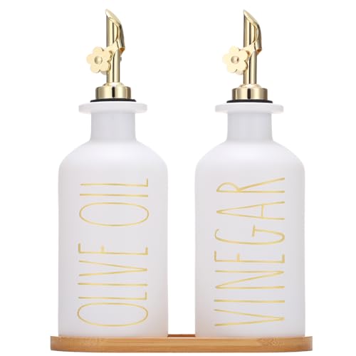 Premium Olive Oil Dispenser for Kitchen (White&Gold+Tray / 11.8 fl oz)