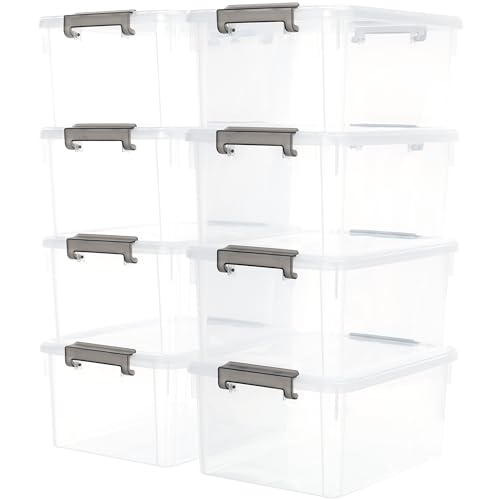 8 Pack 17 QT Clear Plastic Storage Bins with Latching Lids (Clear White / 8 PCS-17 QT)