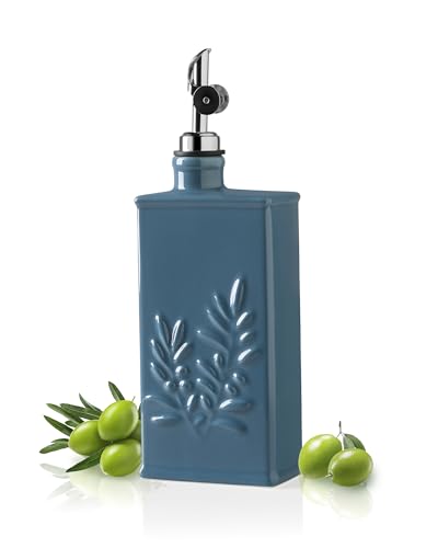 Sweejar Ceramic Olive Oil Dispenser Bottle for Kitchen (17 Oz(Silver Spout) / Fogblue)