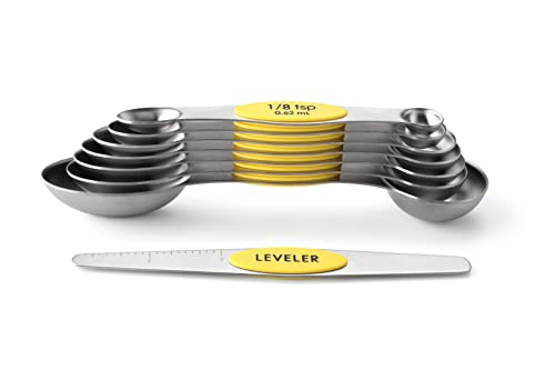 Stainless Steel Magnetic Measuring Spoons Set of 8 (Yellow / 1-Pack)