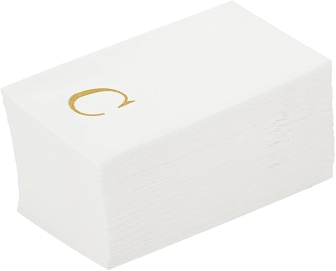 Luxenap 15.8 X 7.9 Inch Linen-Feel Guest Towels, 50 Lettered Hand Towels - Gold Letter 'C', Sans Serif Font, White Paper Dinner Napkins, airlaid, For Restrooms And Tables - Restaurantware